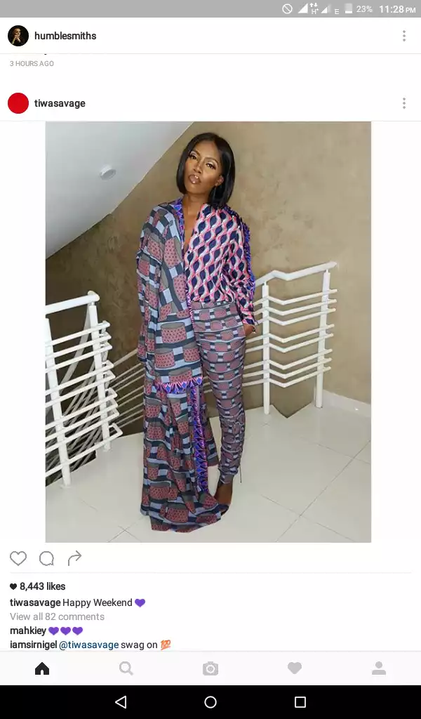 Tiwa Savage Sets Instagram On fire With Her Dress, Fans React
